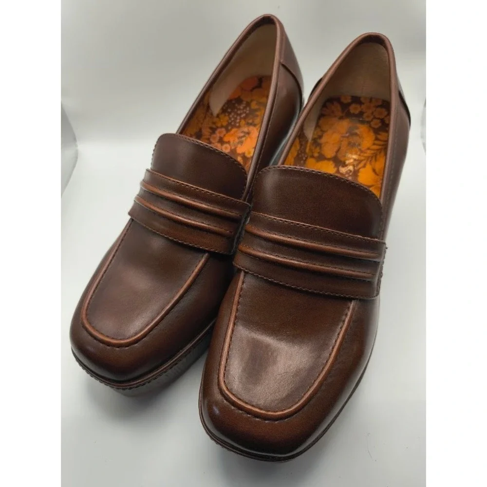 Korks Platform Loafers Womens 10M Brown Block Heel Penny Retro 90s Chunky‎ Shoes